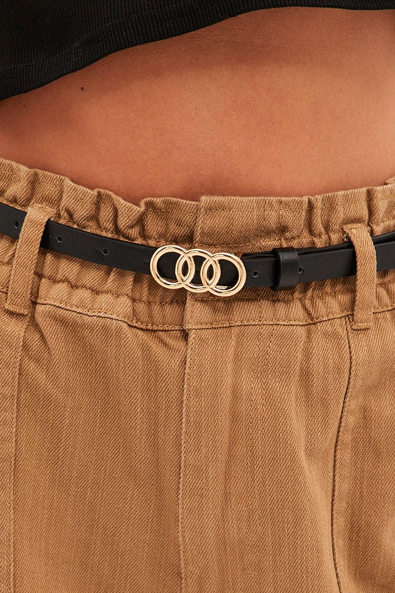 Black Round Buckle Belts