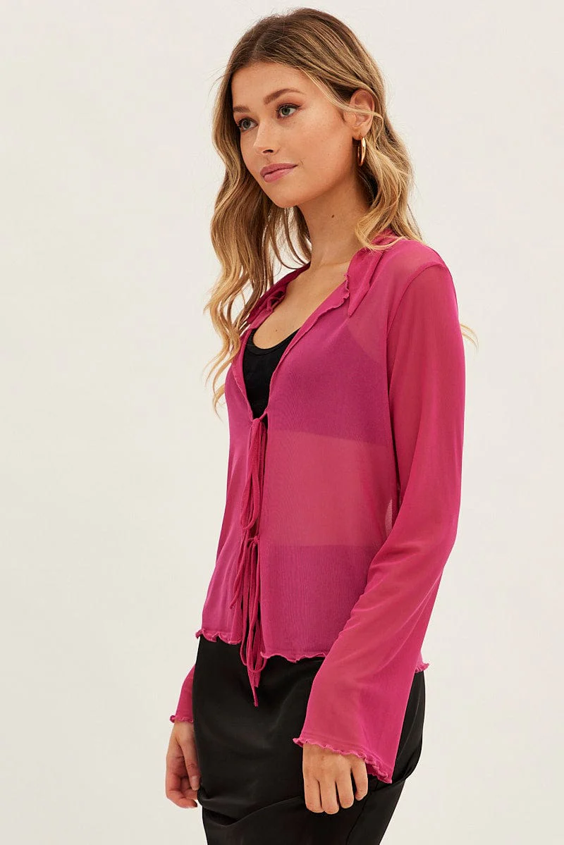 Pink Mesh Cardigan Long Sleeve
