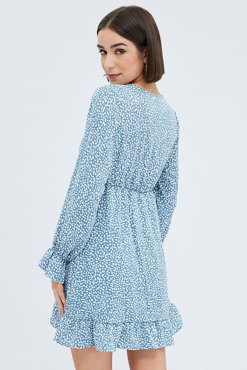 Geo Print Ruffle Skater Dress