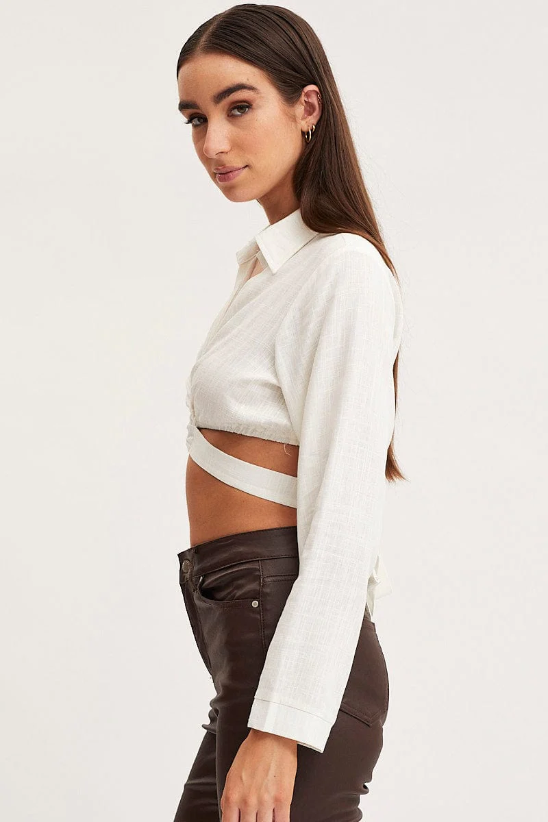 White Bell Sleeve Top Long Sleeve Crop