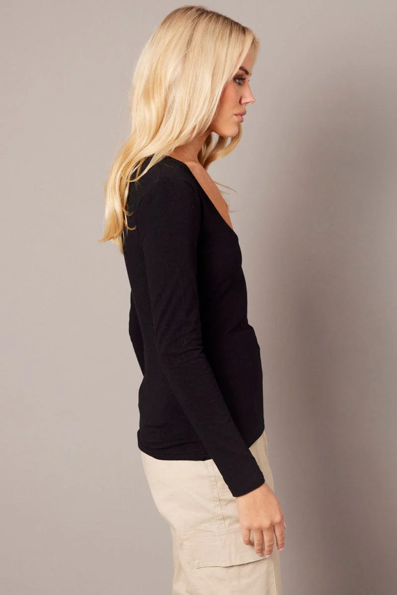 Black Top Long Sleeve Scoop Neck