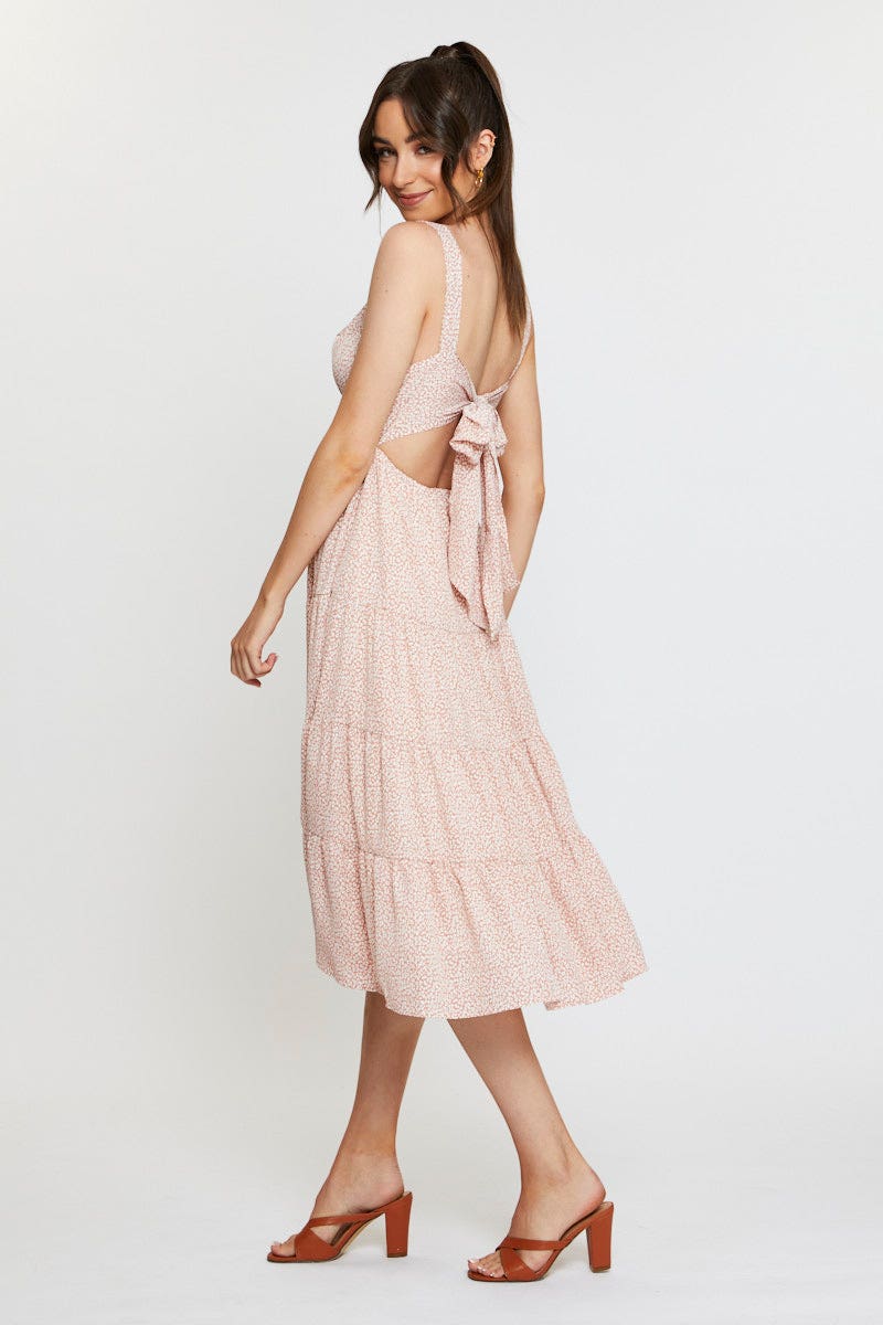 Print Midi Dress Sleeveless V Neck