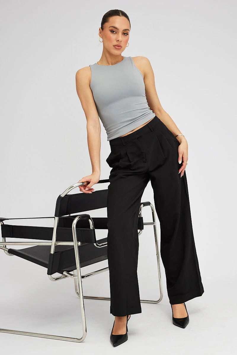 Black Wide Leg Pants Tailored Low Rise