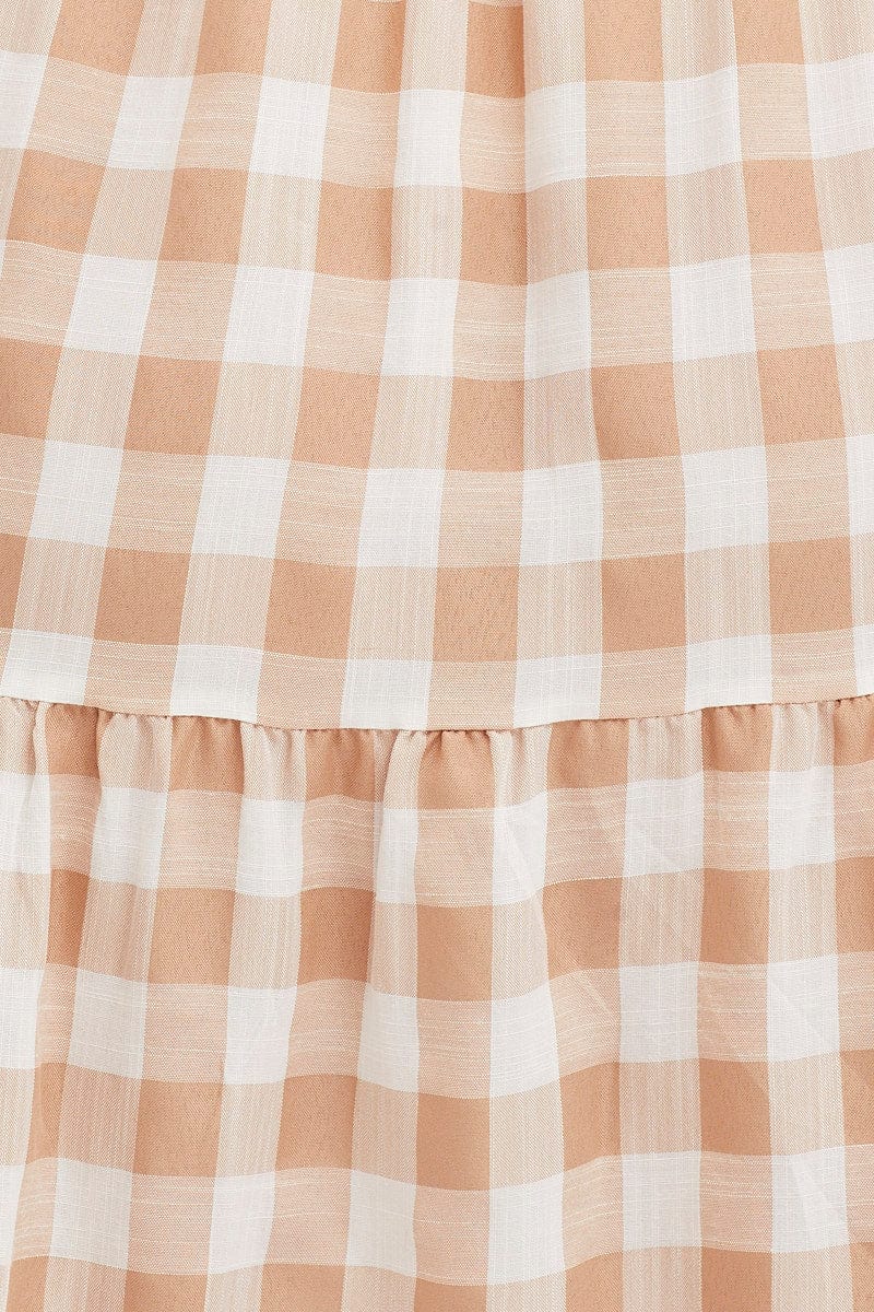 Check Tied Shoulder Midi Dress