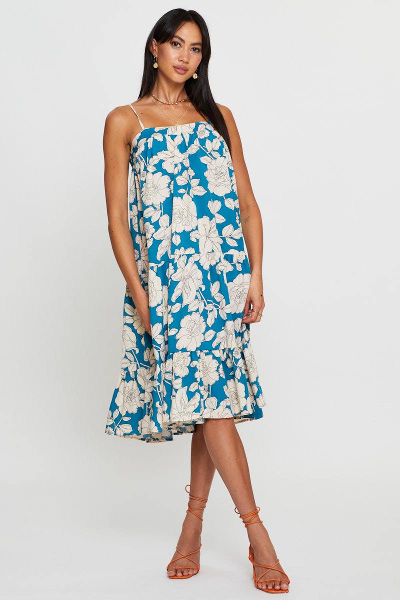 Print A Line Dress Midi