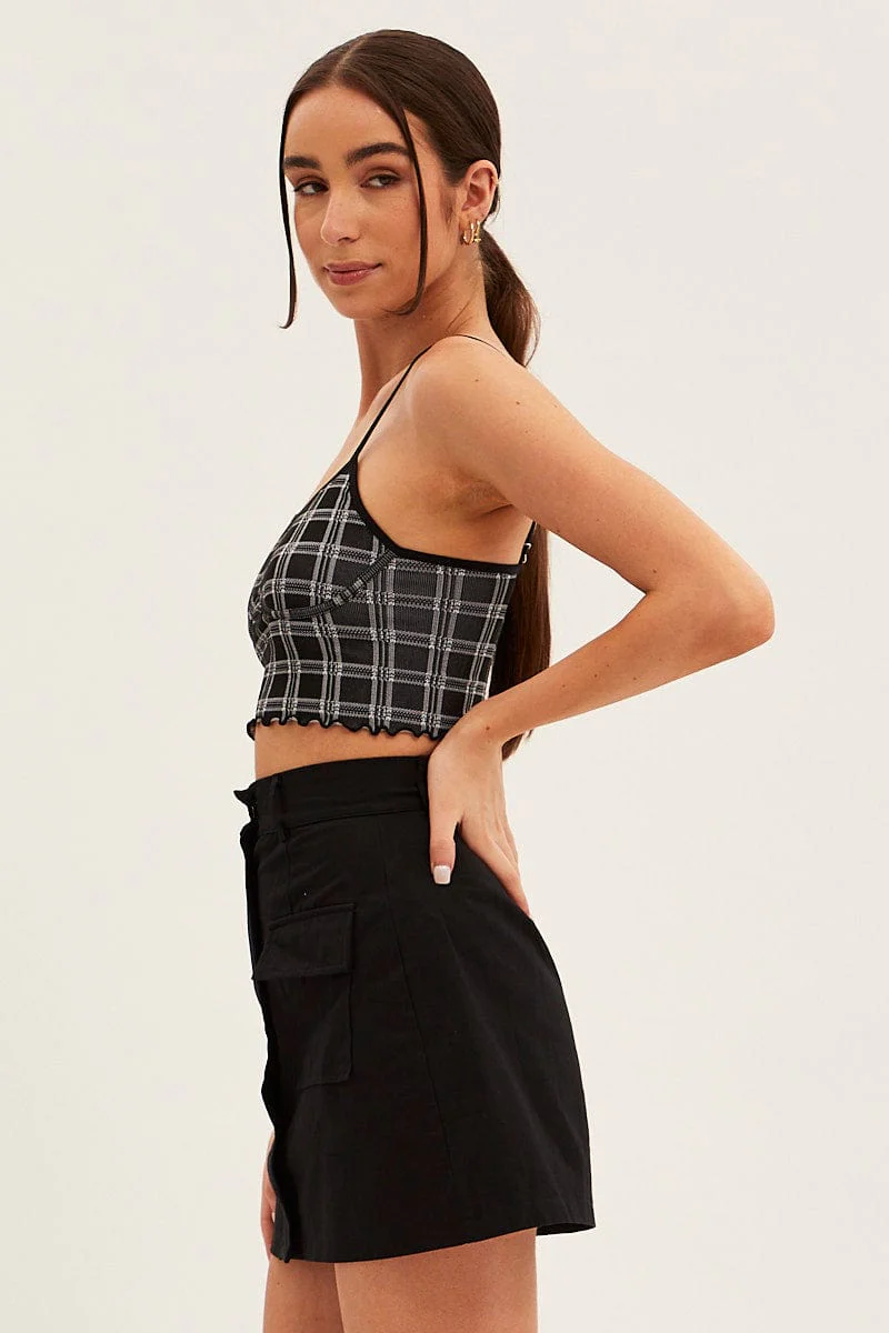 Black Singlet Top Round Neck Seamless