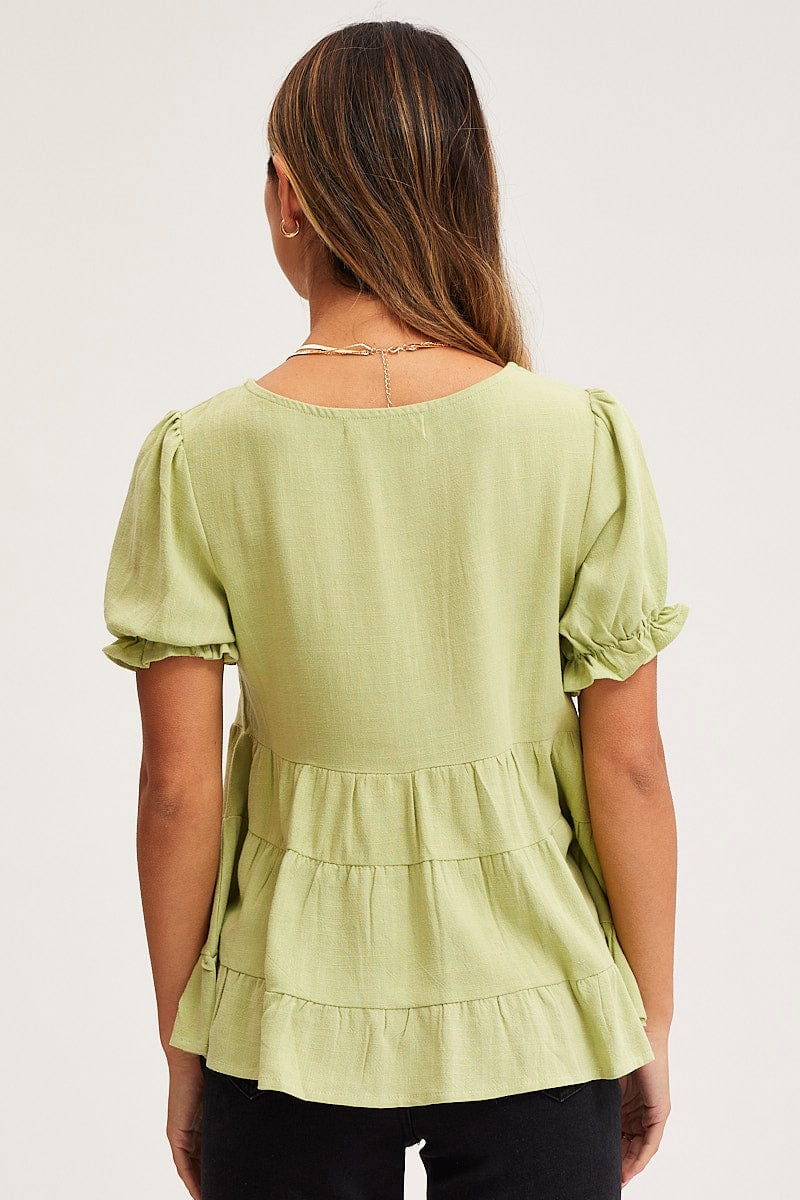 Green Smock Top Short Sleeve