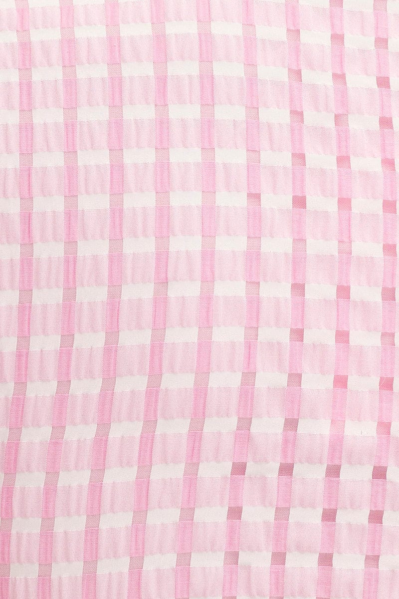 Check Skater Dress Short Sleeve Mini V Neck