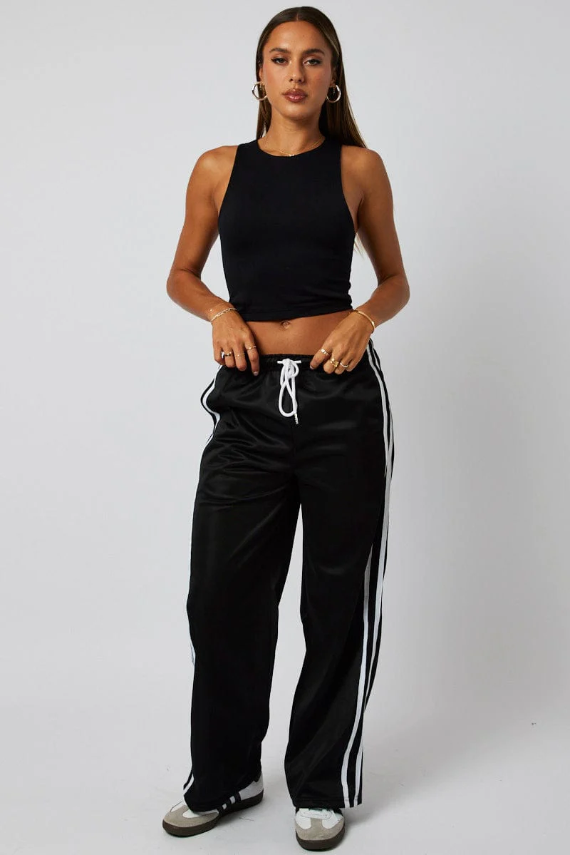 Black Track Pants Mid Rise