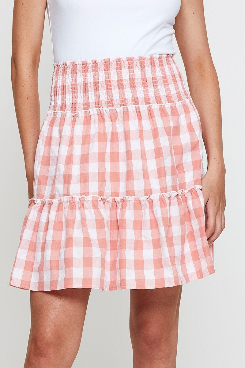Check Flare Skirt Mini High Rise