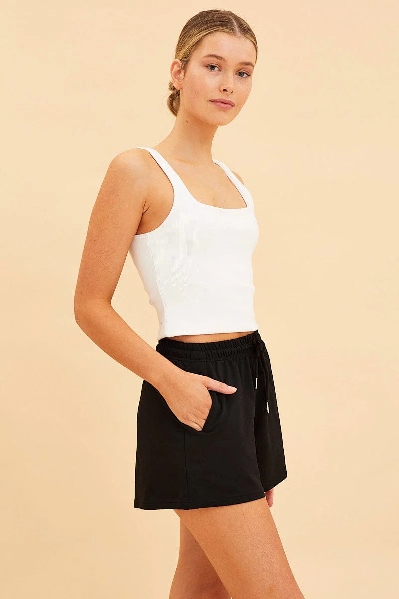 Black Relaxed Short Pull On Cotton Terry Stretch