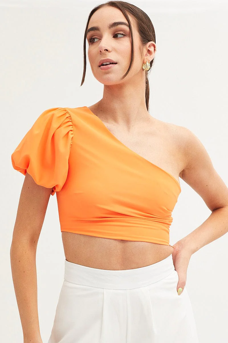 Orange One Shoulder Crop Top