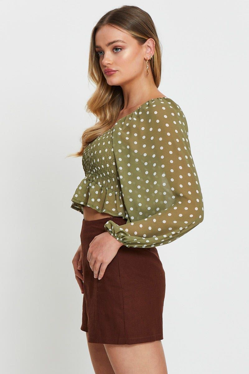 Polka Dot Crop Top Long Sleeve