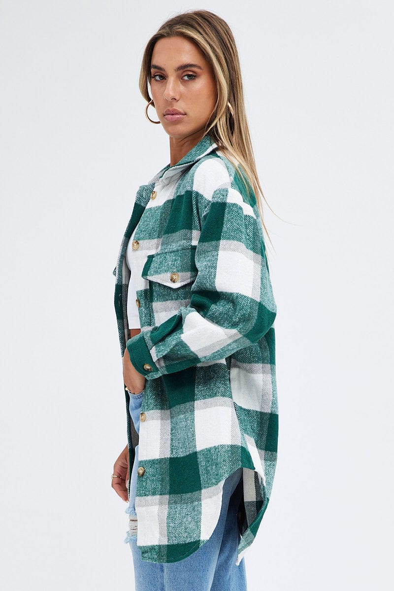 Green Check Print Shirt Long Sleeve