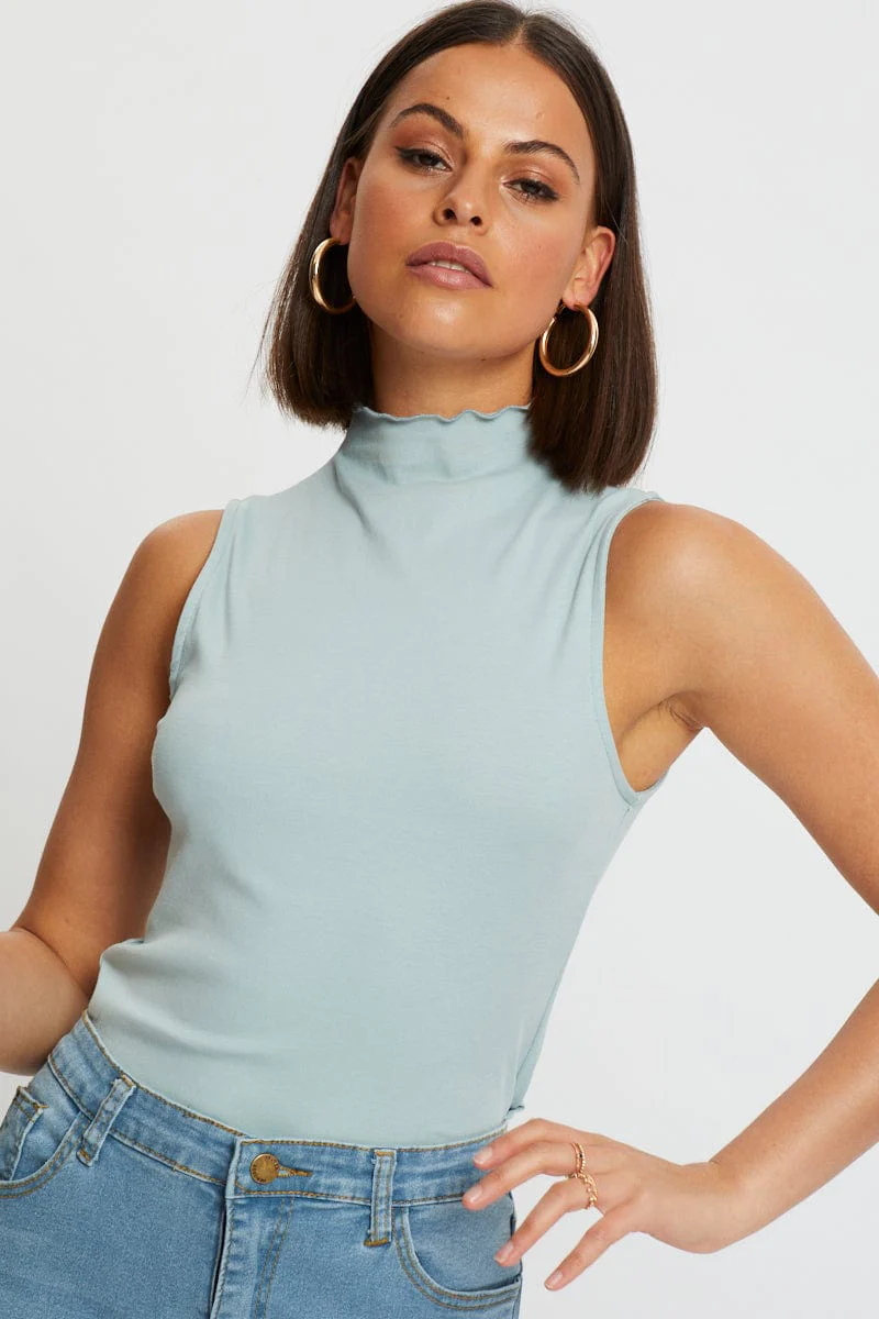 Green High Neck Top Sleeveless