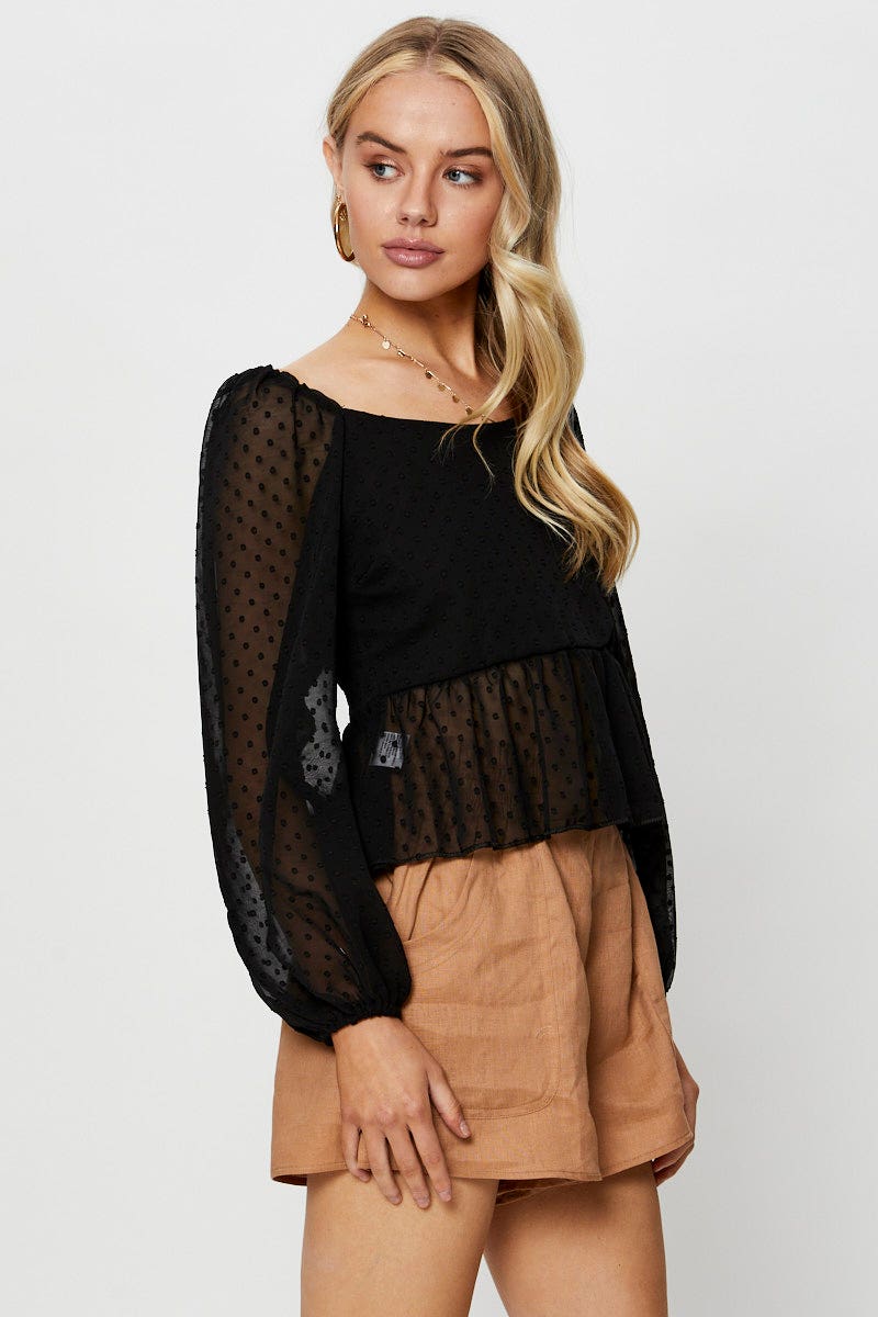 Black Peplum Top Long Sleeve