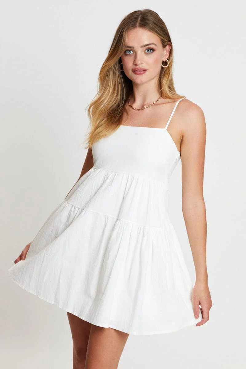 White Mini Dress Sleeveless Square Neck