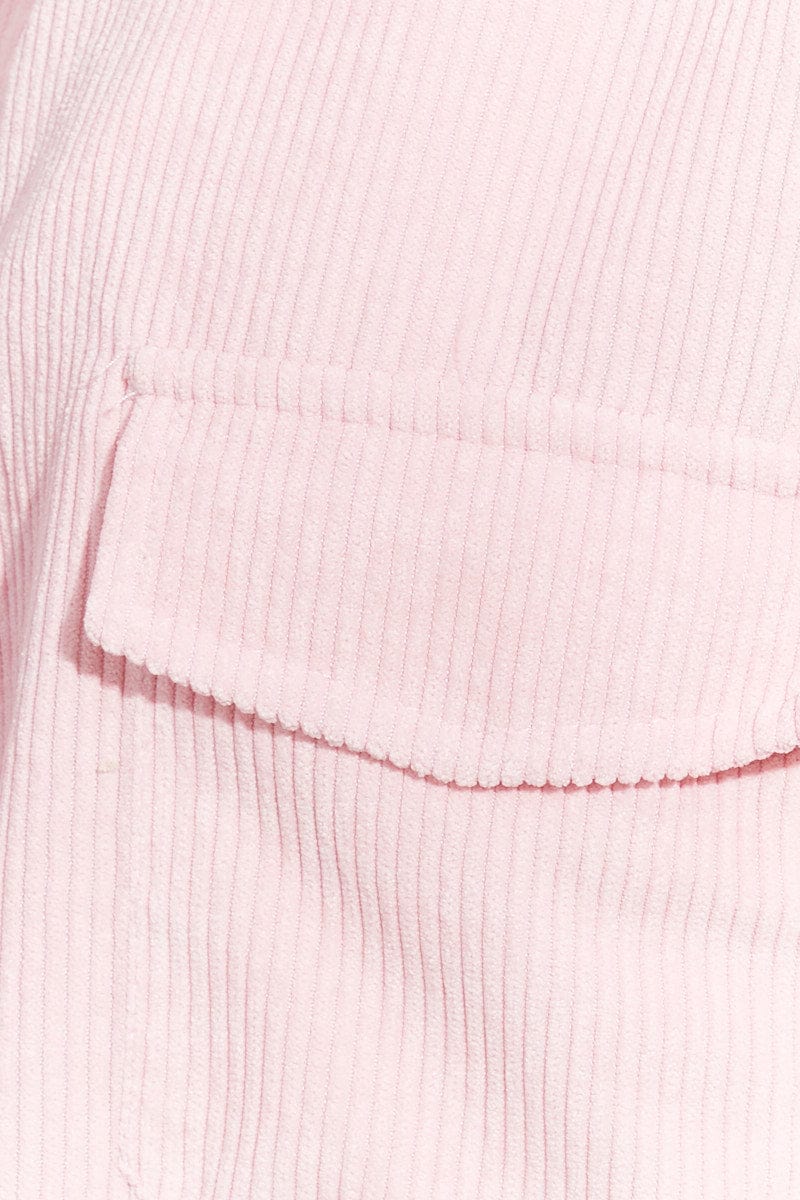 Pink Corduroy Shirt Long Sleeve Collared Neck