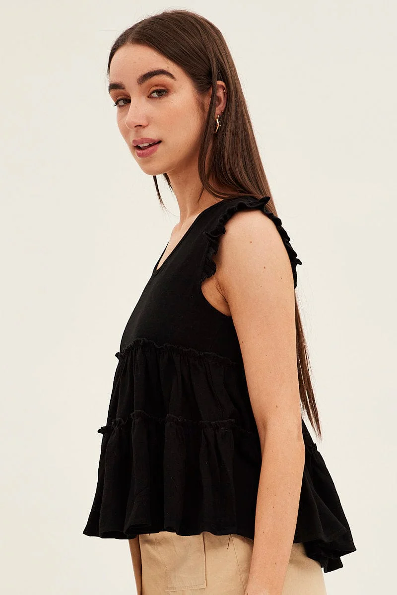 Black Ruffle Tiered Top