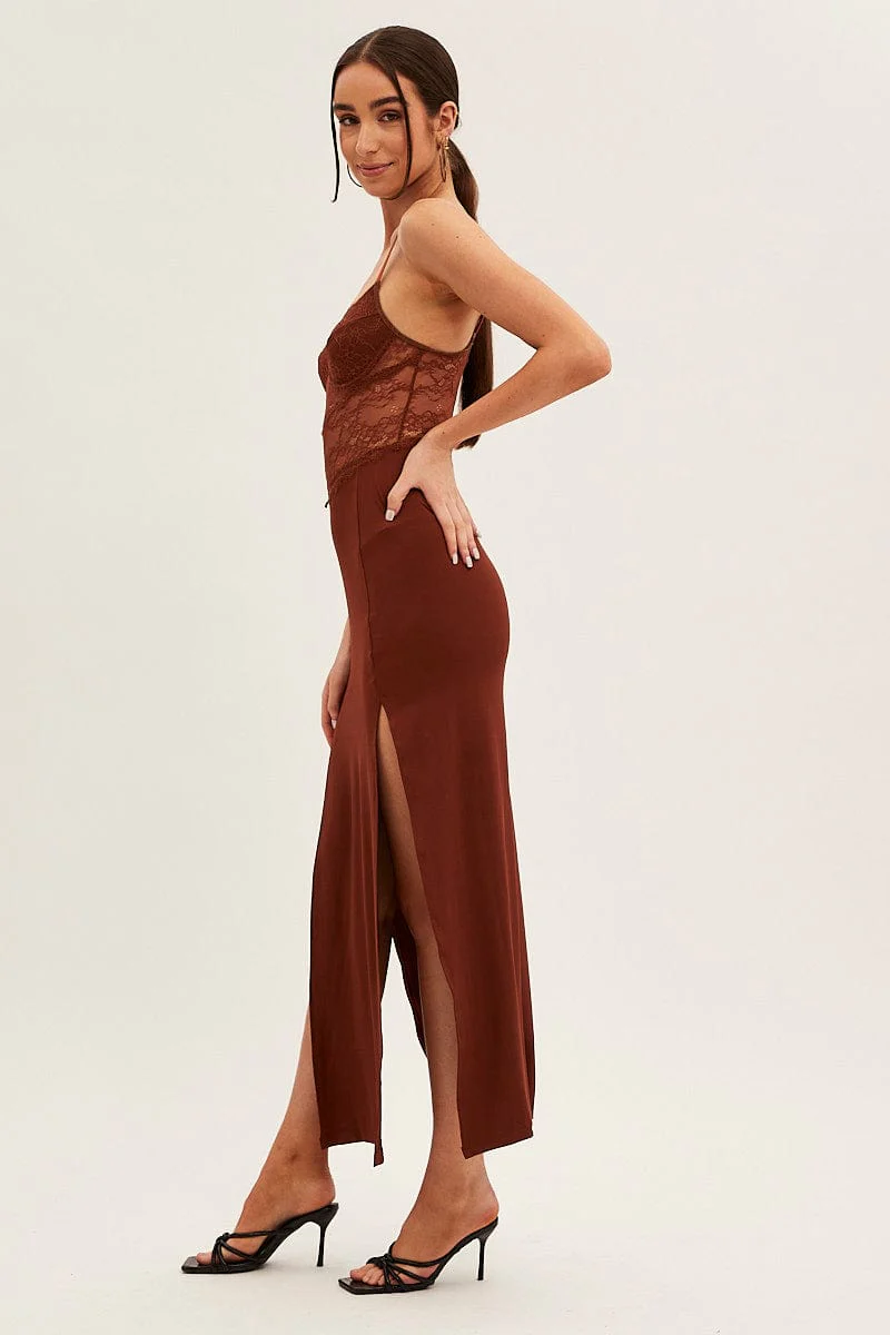 Brown Evening Party Maxi Dress