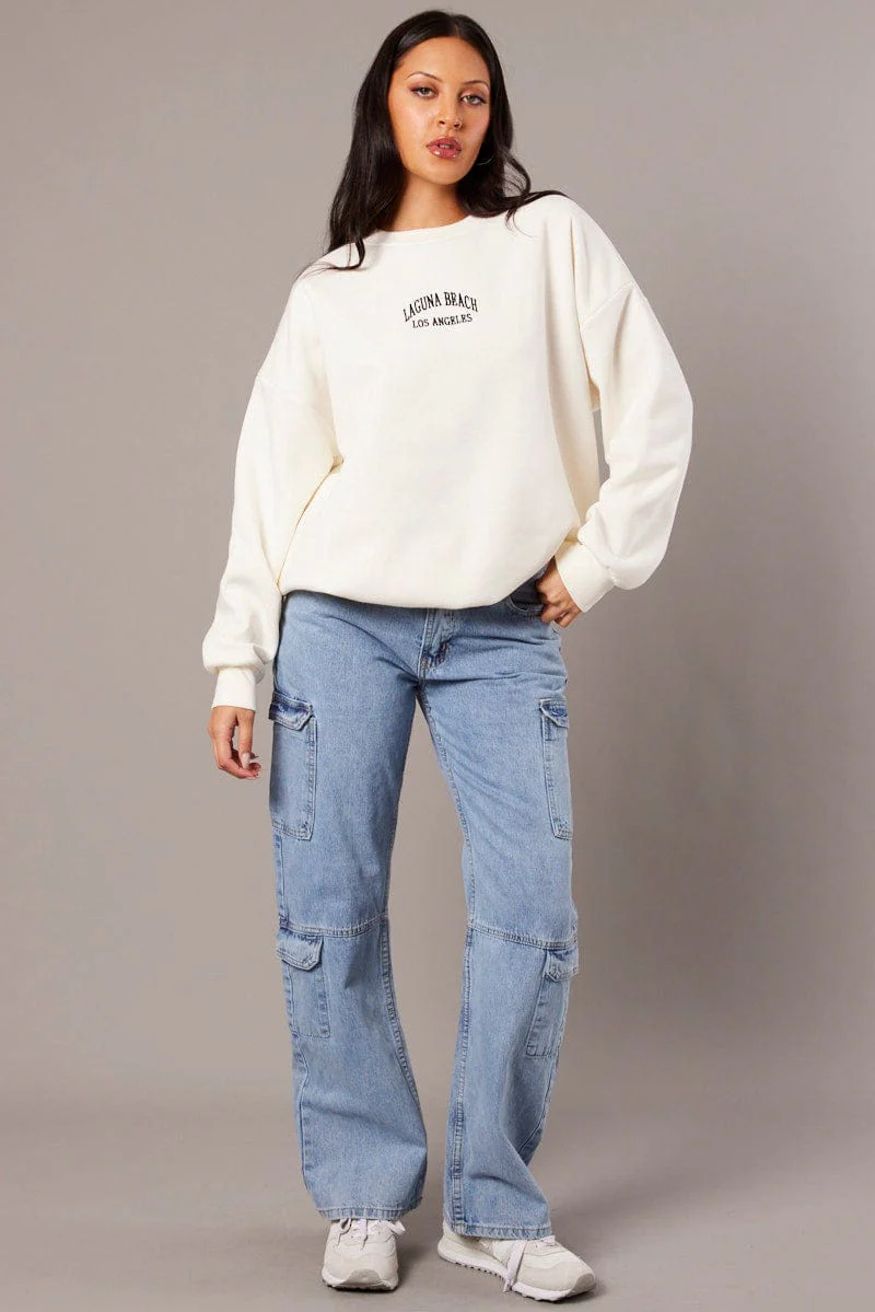 White Graphic Sweater Long Sleeve