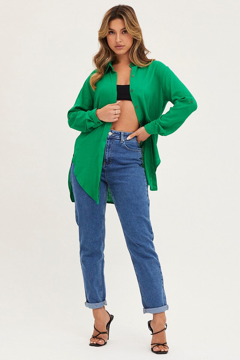Green Shirt Top Long Sleeve