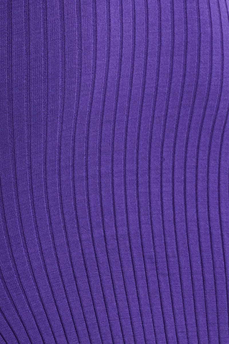 Purple Midi Dress Long Sleeve Round Neck Keyhole Rib Knit