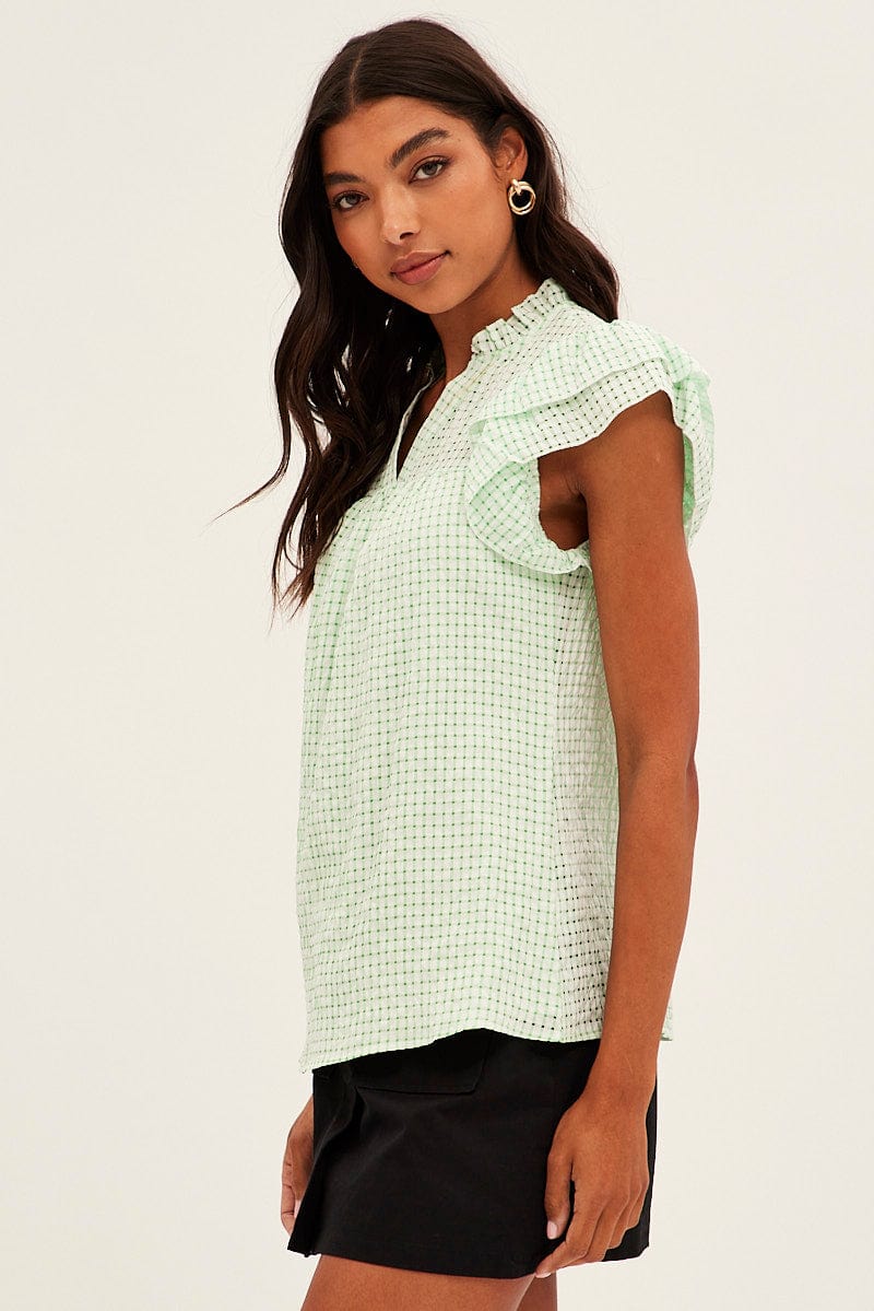 Green Ruffle Sleeve Top