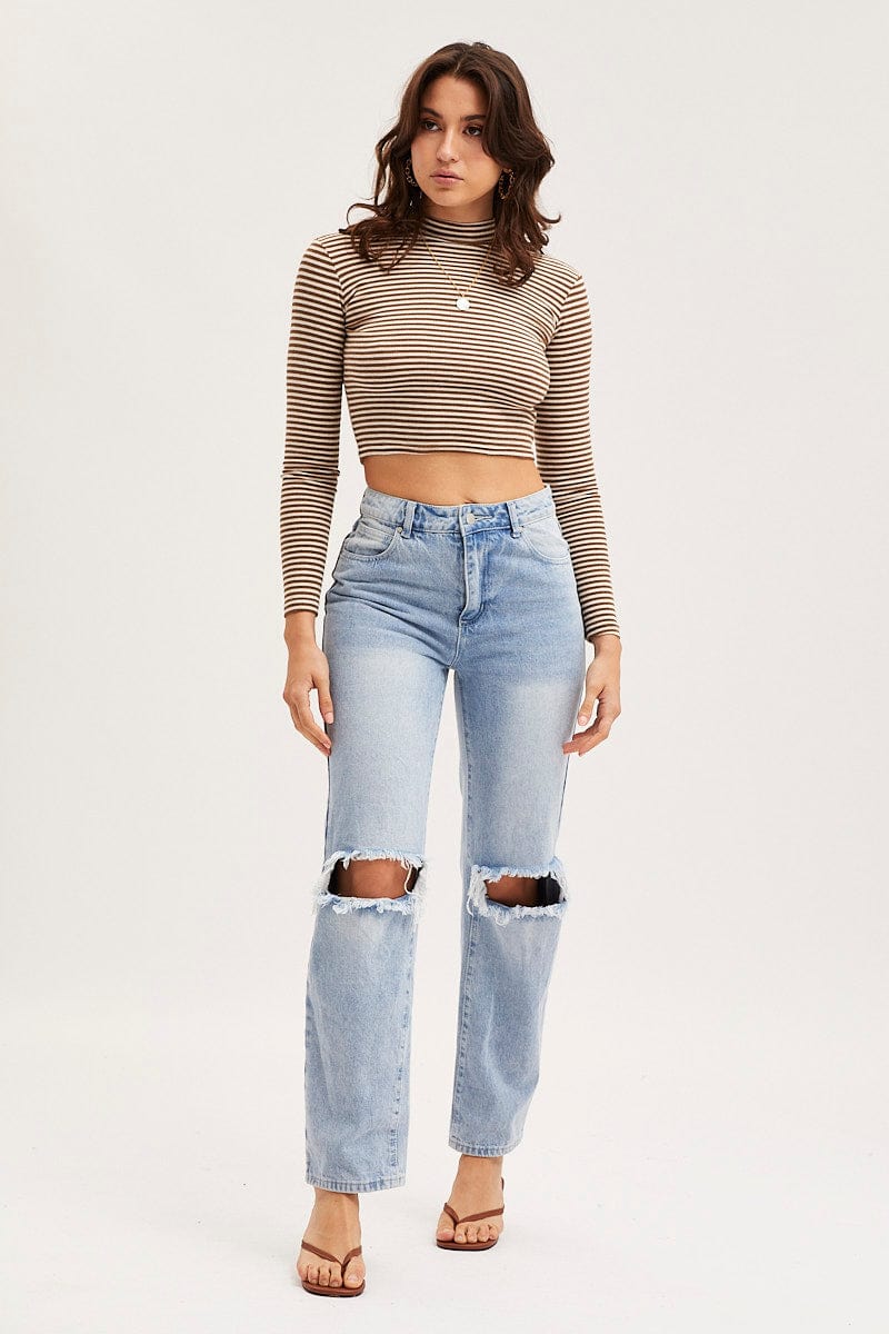Check Top Long Sleeve Ribbed
