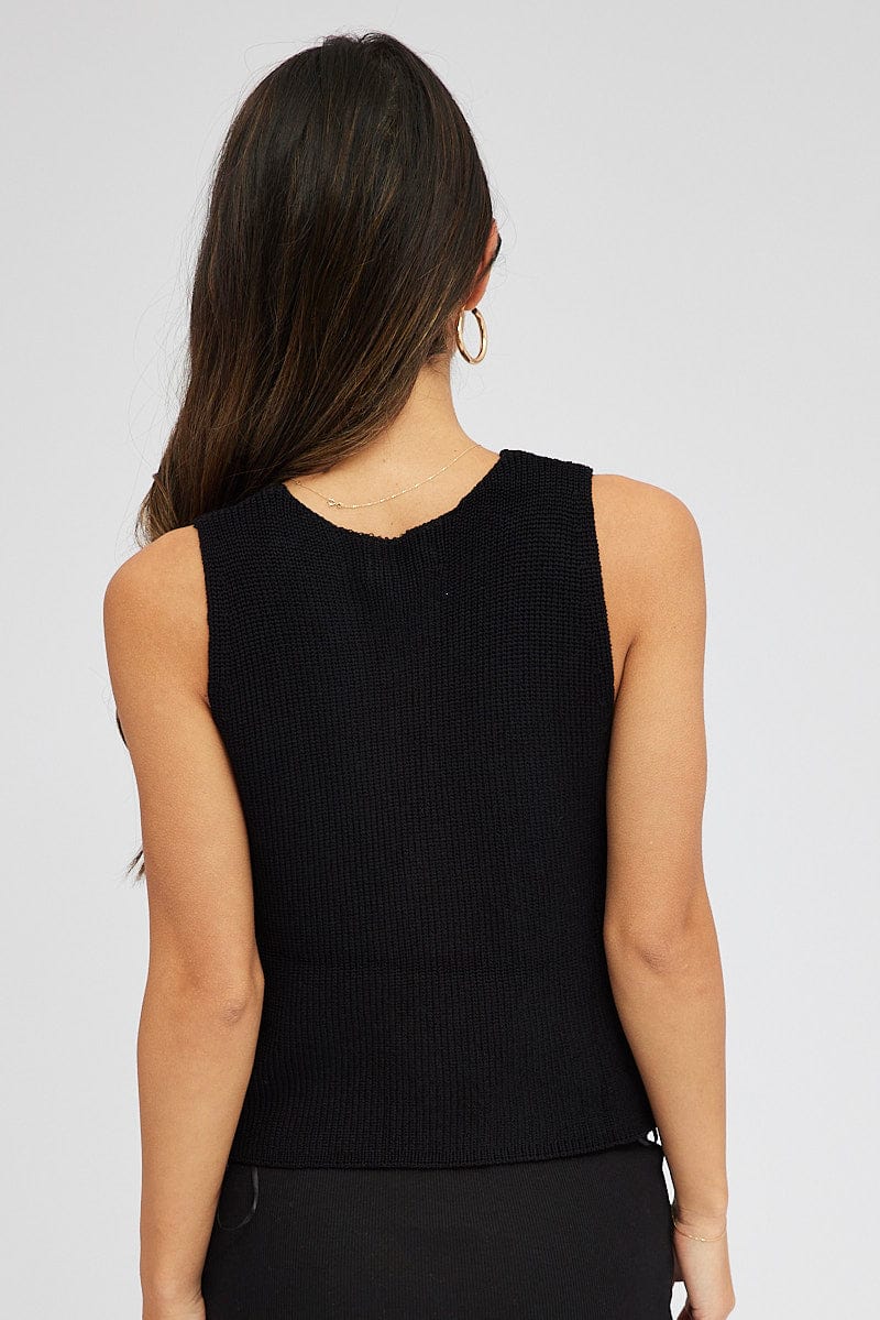 Black Knit Vest V Neck