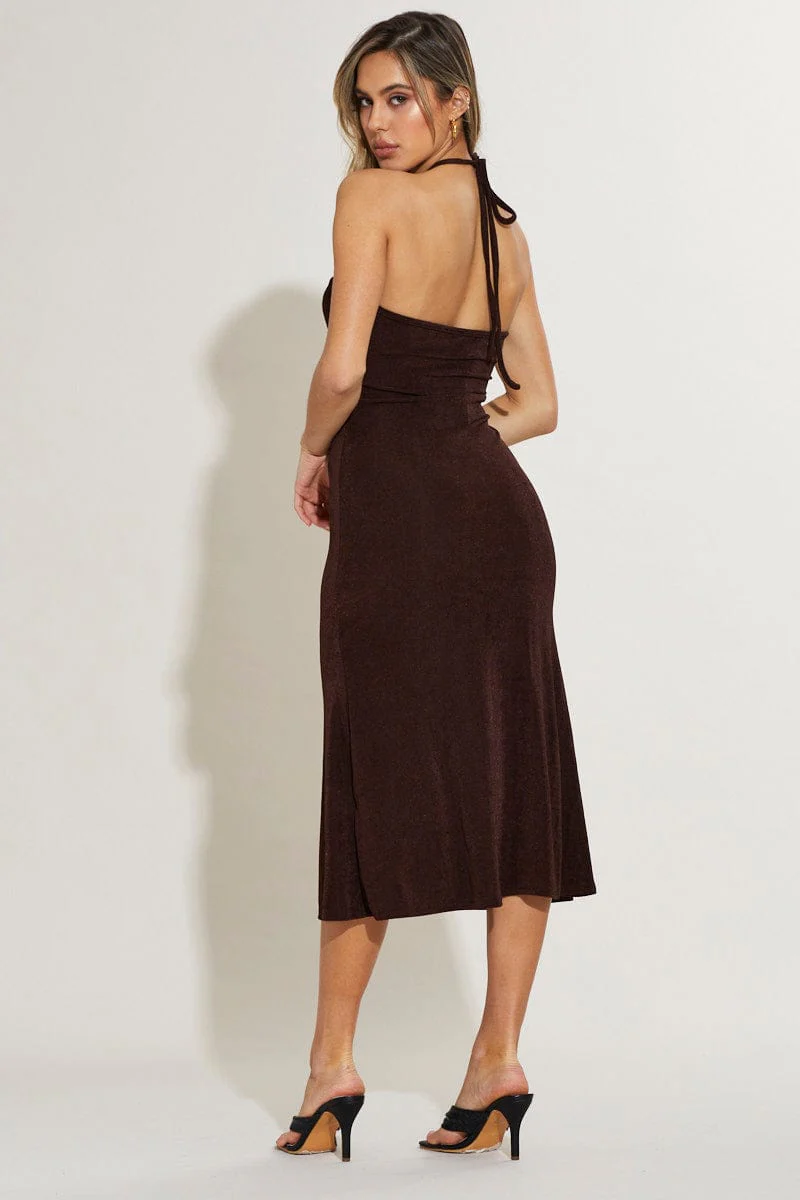 Brown Midi Dress Keyhole