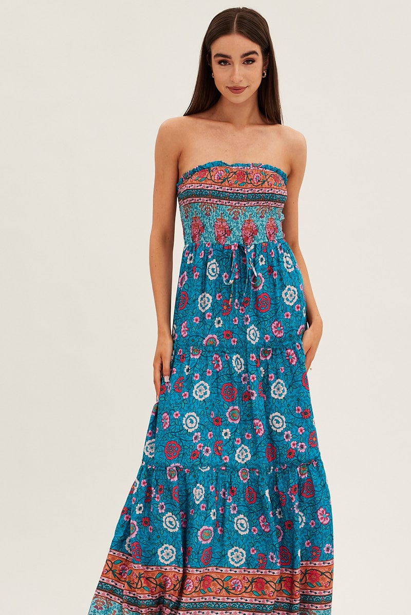 Boho Print Maxi Dress Bandeau Sun Dress