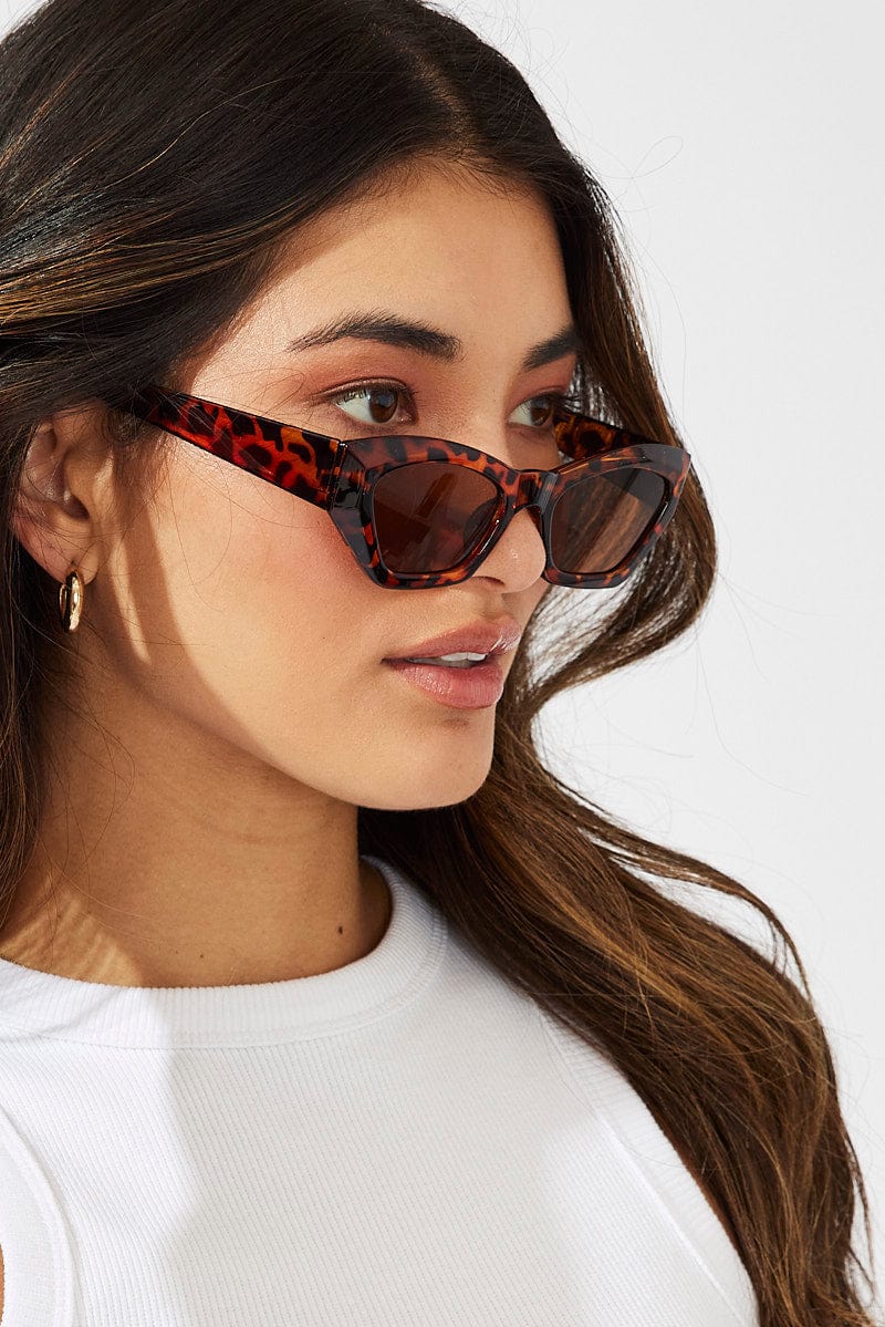 Brown Animal Print Angular Frame Fashion Sunglasses