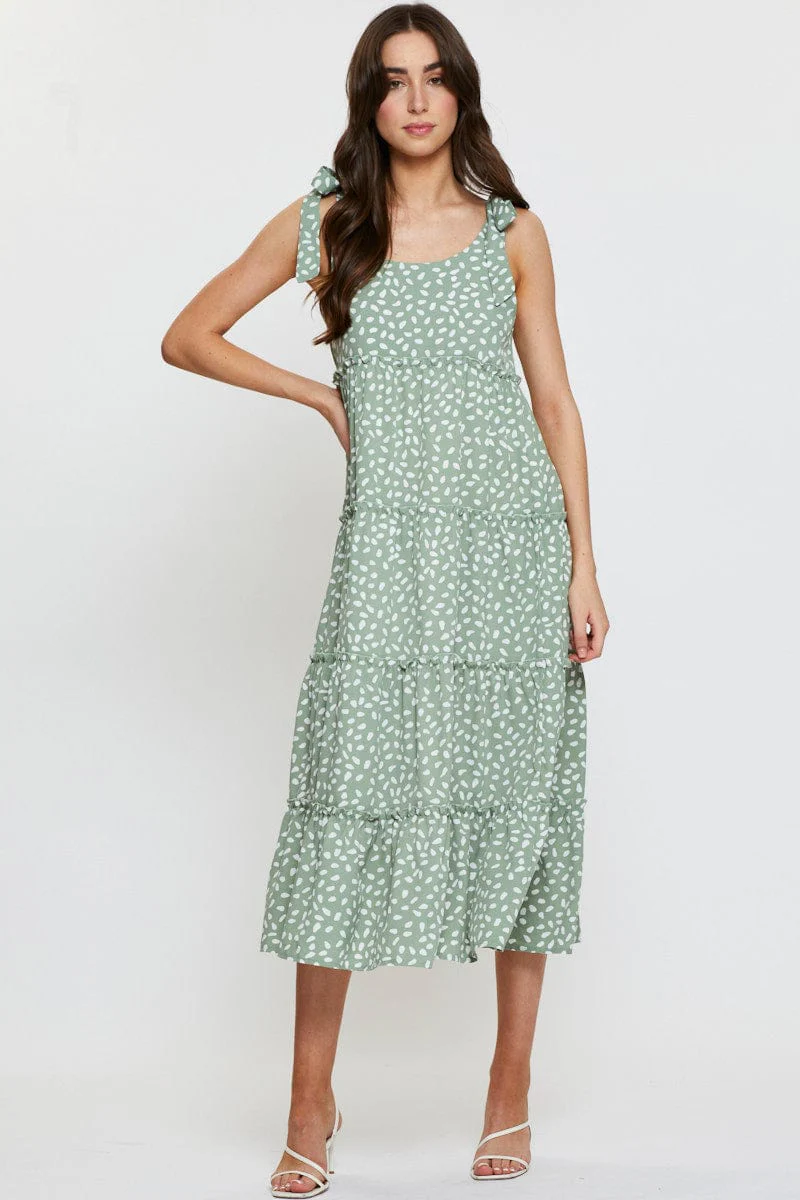 Geo Print A Line Dress Maxi