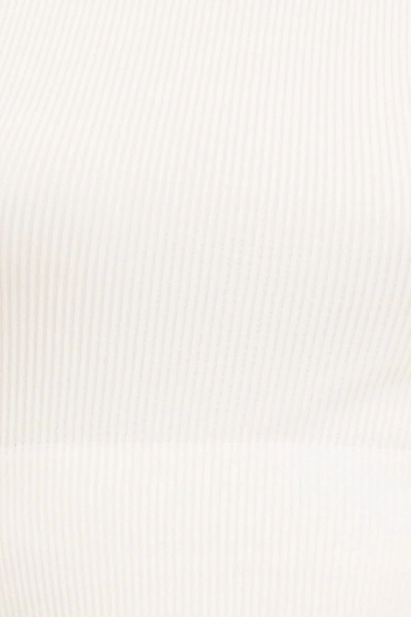 White Seamless Tank Top High Neck Rib Crop