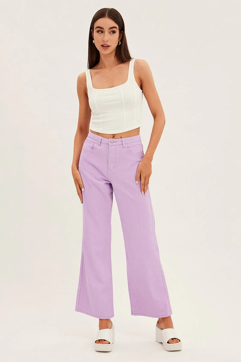 Purple Denim Jeans High Rise Wide Leg