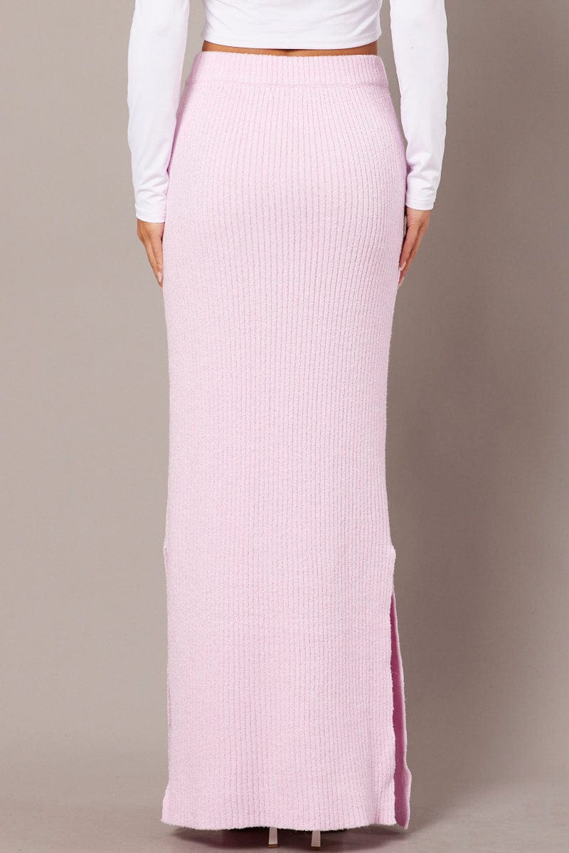 Pink Knit Skirt High Rise Midi