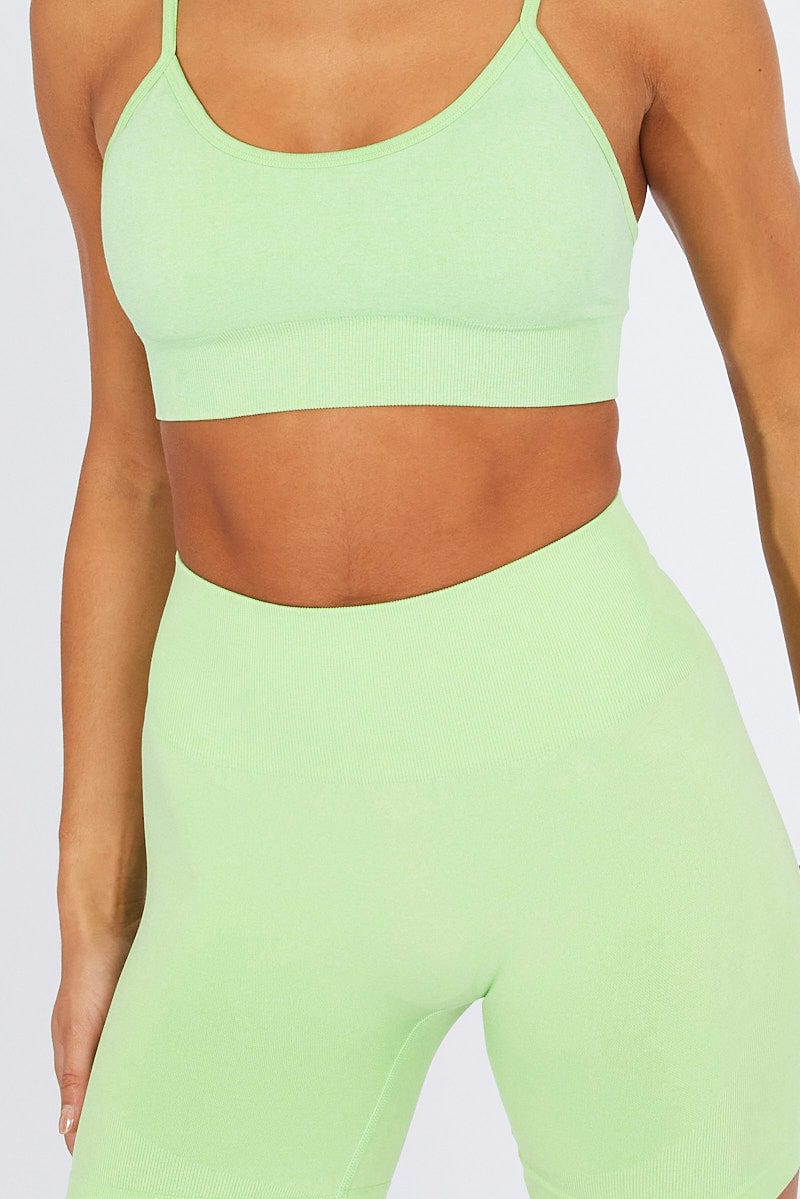 Green Seamless Top And Shorts Activewear Set