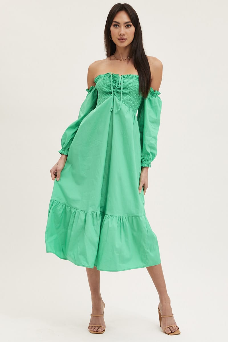 Green Dress Off Shoulder Maxi