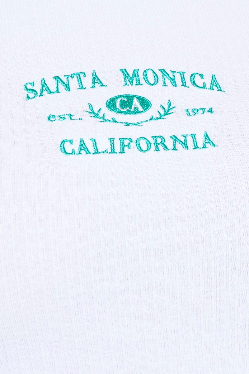 White Graphic Tank Embroided