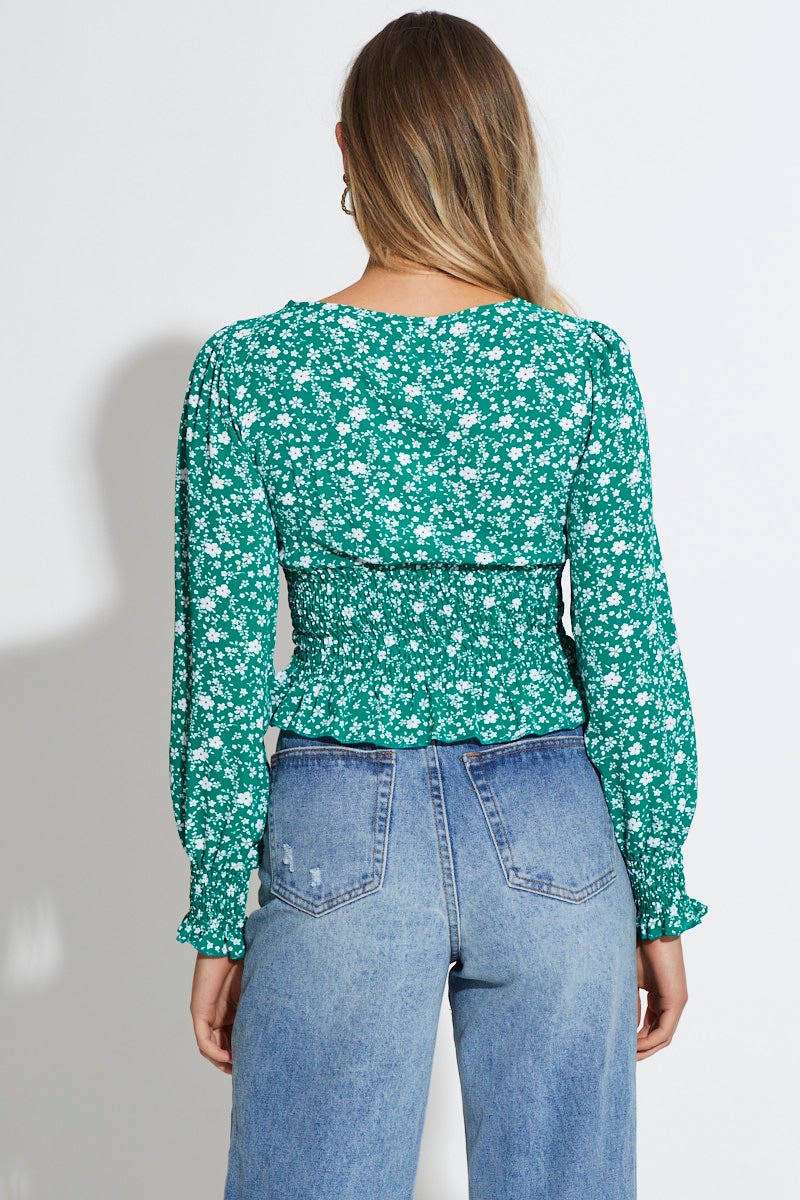 Print Peplum Top Long Sleeve
