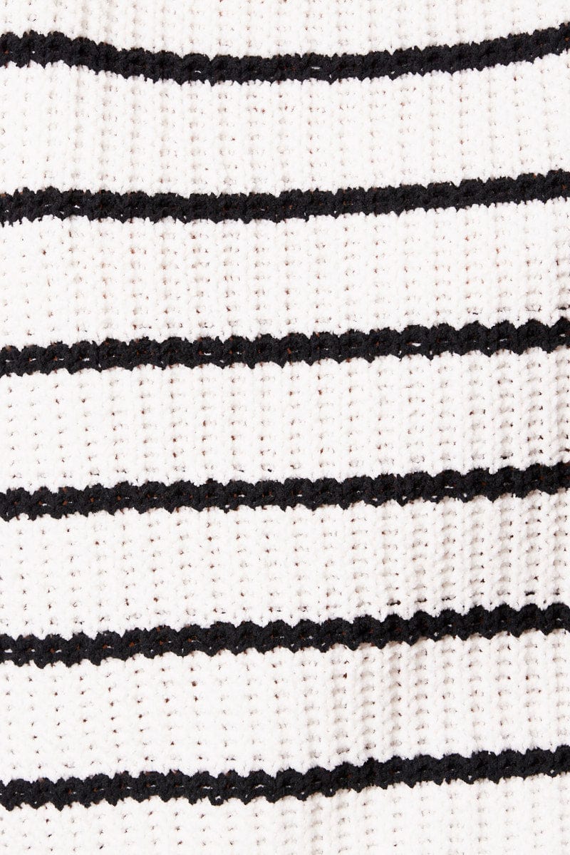 White Stripe Knit Top Long Sleeve Chenille