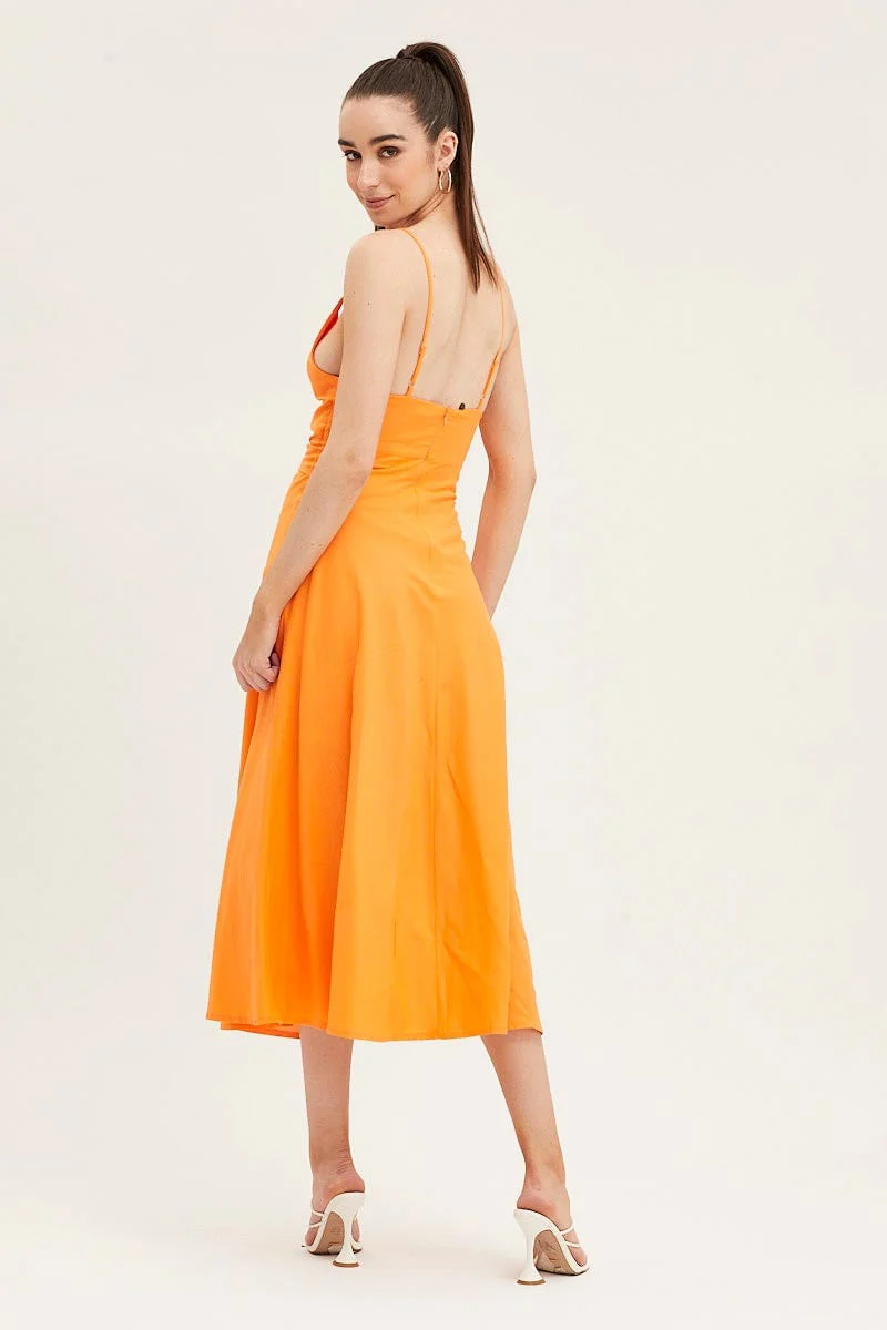 Orange A Line Dress Midi