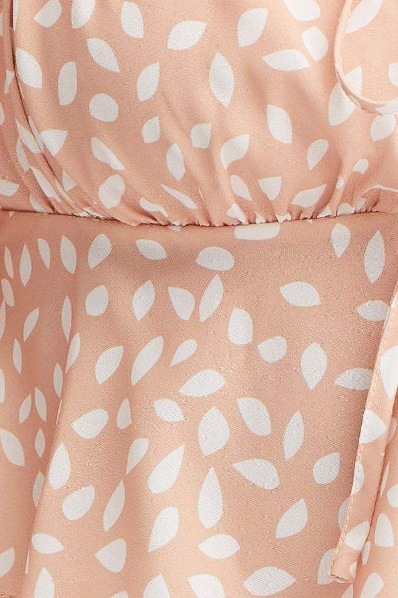 Print Tie Front Top Long Sleeve Crop