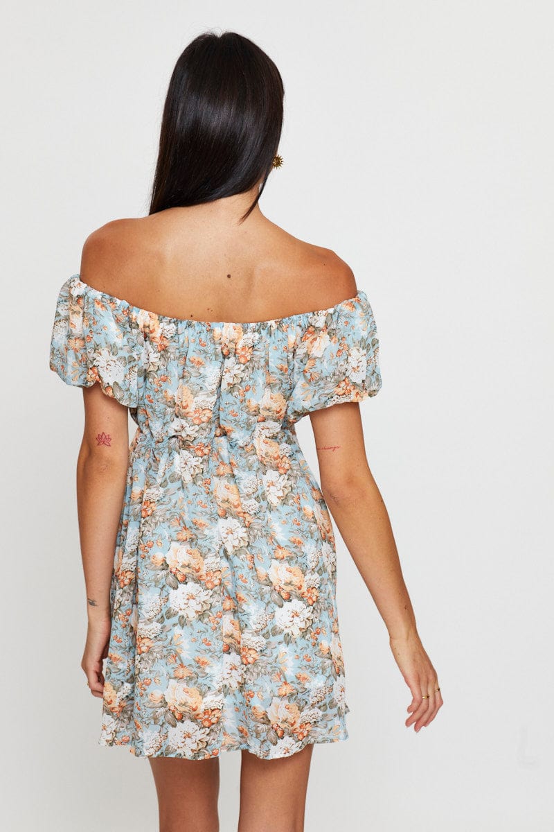 Print Mini Dress Off Shoulder