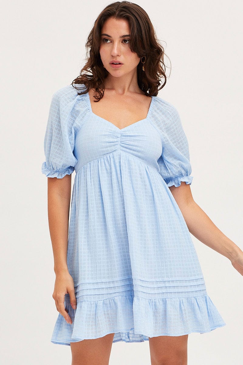 Blue Dress Short Sleeve Mini