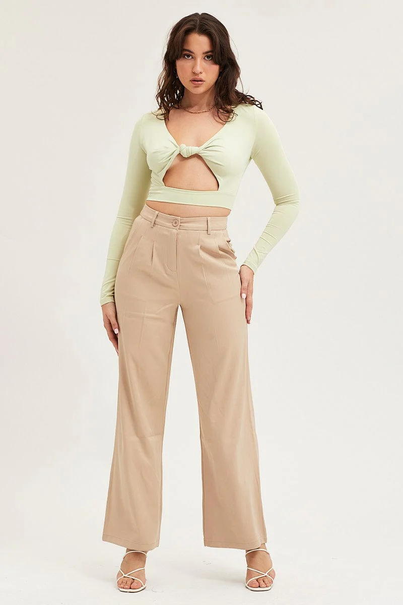 Green Twist Front Top Long Sleeve