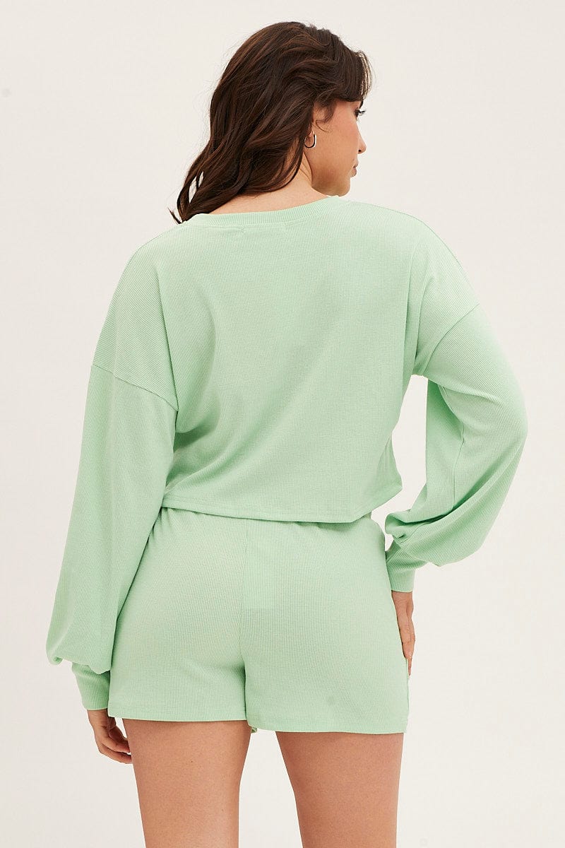 Green Loungewear Shorts Cotton