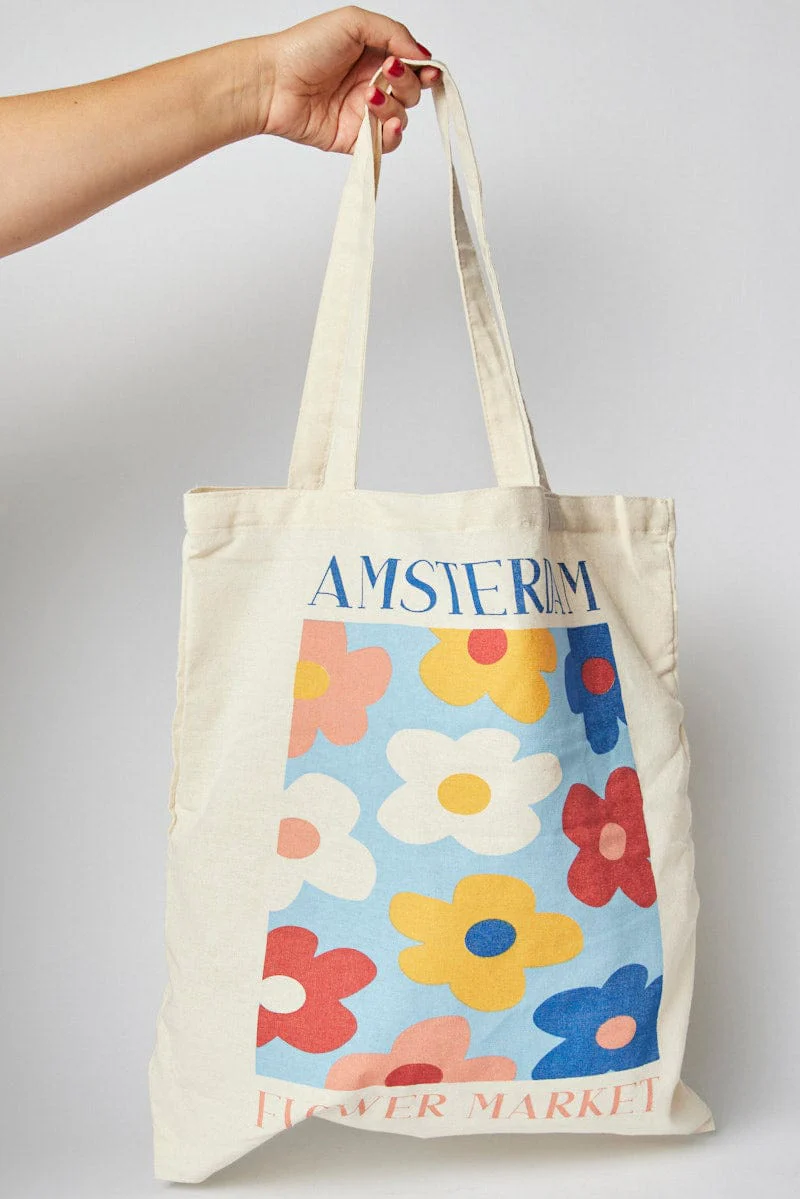 Multi Print Tote Bag Printed Amsterdam Flower Market