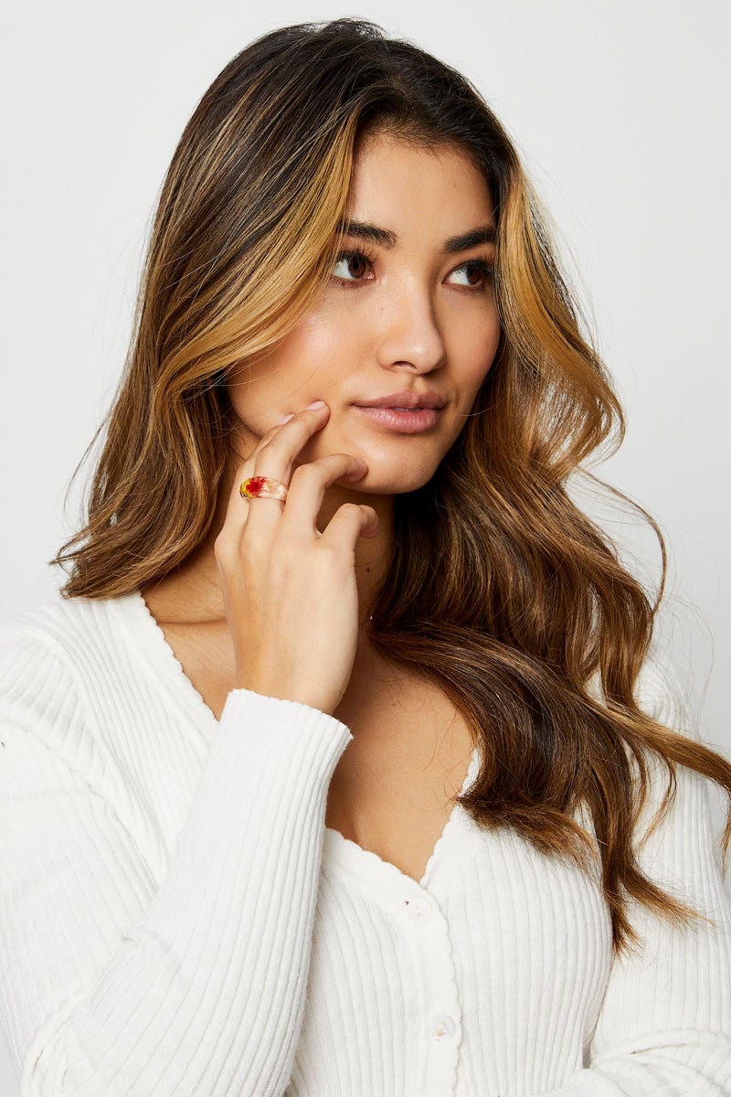 Multi Clear Pressed Flowers Ring